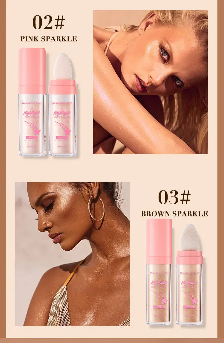3Color Polvo De Hadas Fairy Dust Highlight Patting Shining Powder Full Body Silhouette and Collarbone Suitable for Face and Eyes