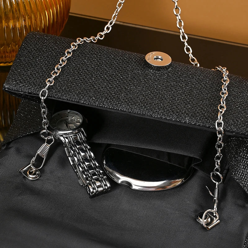 Wedding Bride Dinner Purse for Women Banquet Silver Clutch Bag Fashion Ladies Shinny Rhinestone Evening Bag