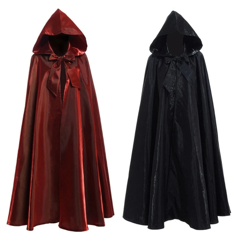 Halloween Party Costume Women Men Adult Long Robe Hooded Cloak Witchcraft Christmas Holiday Solid Color Medieval Cape