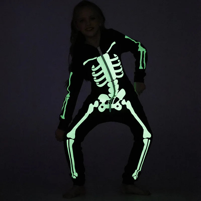 Halloween Cosplay Horror Skeleton Fluorescence Printing Costumes Adult Kids Death Skull Ghost Party Pajamas Parent Child Outfit