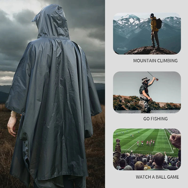 3 In 1 Outdoor Military Raincoat Hooded Sleeve Waterproof Rain Poncho Motorcycle Rain Cover Camping Hiking Travel Rainwear Tent