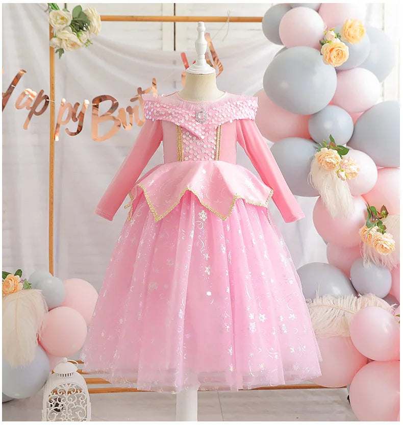 Halloween Costumes Kids Pink Girls Party Dresses Girl Aurora Princess Gown Sleeping Beauty Cosplay Costume Fantasy Disguise Sets