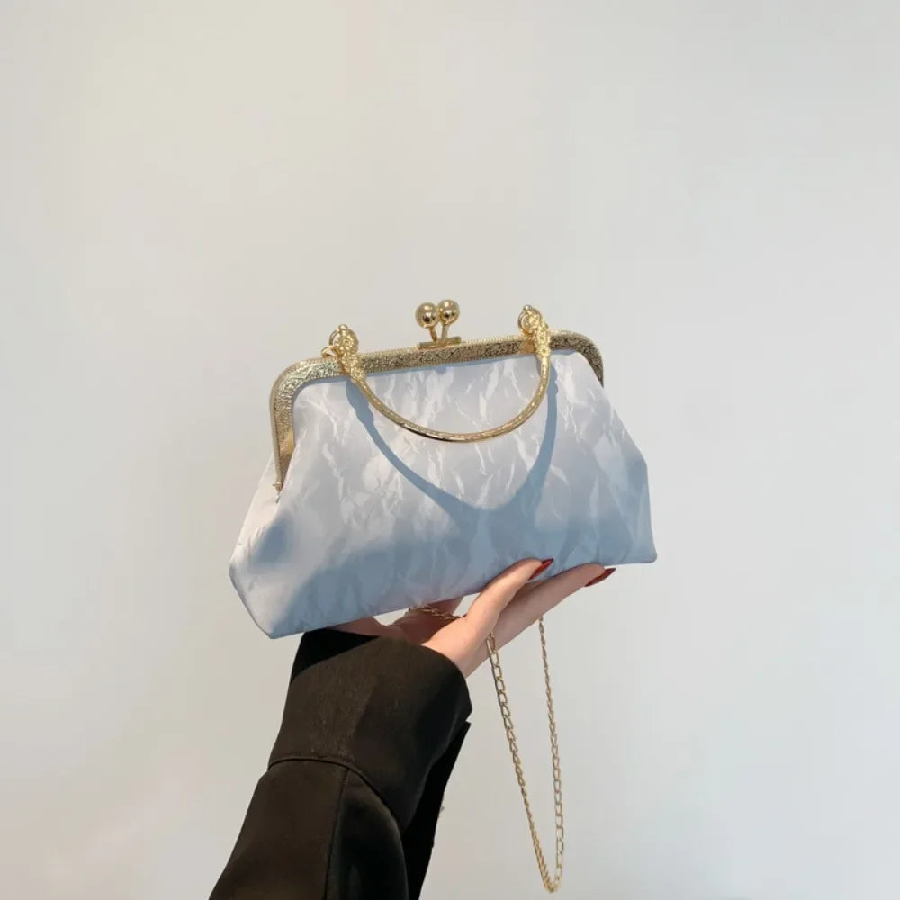Gold Velvet Evening Bag Clutch Bag Women 2025 French Vintage Luxury Chain Purse Elegant Fashion Purse Wedding Party Handbag
