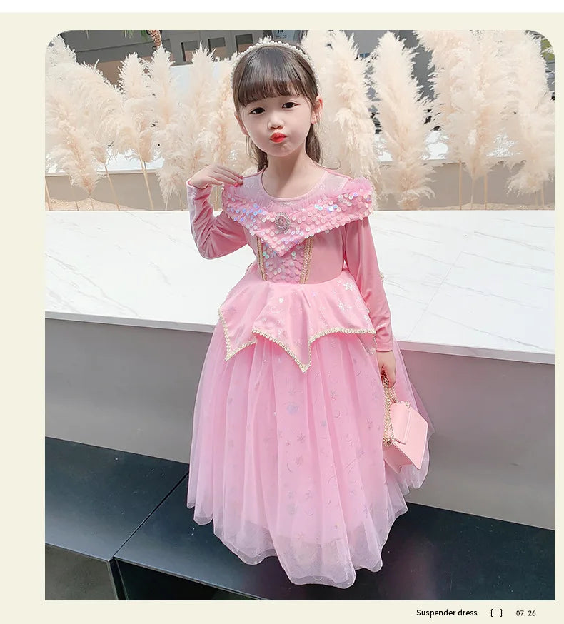 Halloween Costumes Kids Pink Girls Party Dresses Girl Aurora Princess Gown Sleeping Beauty Cosplay Costume Fantasy Disguise Sets