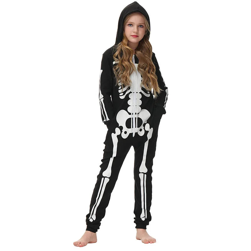 Halloween Cosplay Horror Skeleton Fluorescence Printing Costumes Adult Kids Death Skull Ghost Party Pajamas Parent Child Outfit