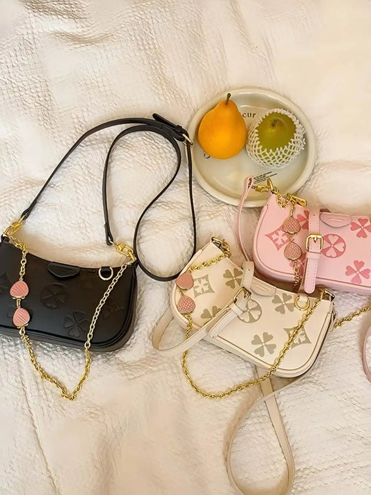 Four leaf strawberry diamond pendant chain bag, women's shoulder bag, simple commuting crossbody bag, armpit bag