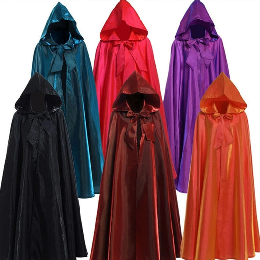 Halloween Party Costume Women Men Adult Long Robe Hooded Cloak Witchcraft Christmas Holiday Solid Color Medieval Cape