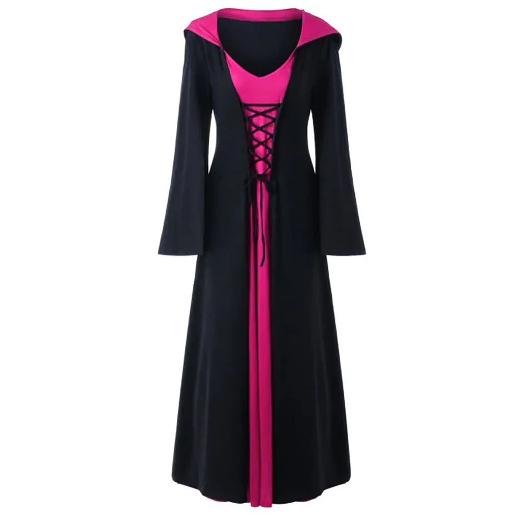 Halloween Medieval Dress for Women Vintage Hooded Cloak Robe Cosplay Costume Retro Scary Vampire Witch Carnival Disfraz Mujer