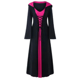 Halloween Medieval Dress for Women Vintage Hooded Cloak Robe Cosplay Costume Retro Scary Vampire Witch Carnival Disfraz Mujer