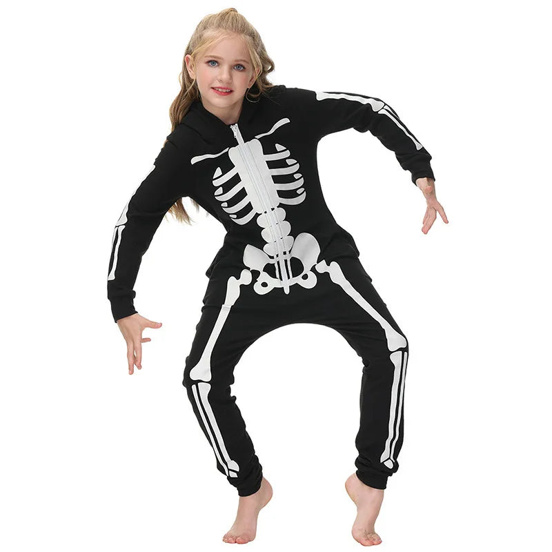 Halloween Cosplay Horror Skeleton Fluorescence Printing Costumes Adult Kids Death Skull Ghost Party Pajamas Parent Child Outfit