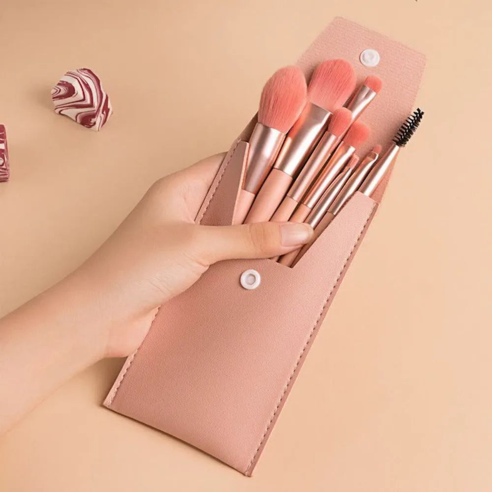 Set of 8 Soft Bristle Make Up Brushes Premium Synthetic With Bag Eyeshadow Brush Eye Facial Beauty Foundation Brush