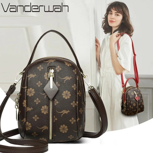 Two Layers Women's Printed Leather Small Shoulder Phone Bags Ladies Handbags Crossbody Bag High Quality Messenger Bag Sac A Main