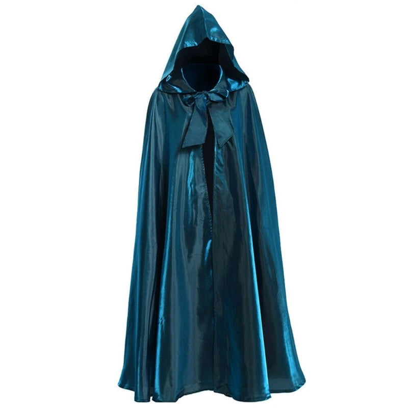 Halloween Party Costume Women Men Adult Long Robe Hooded Cloak Witchcraft Christmas Holiday Solid Color Medieval Cape