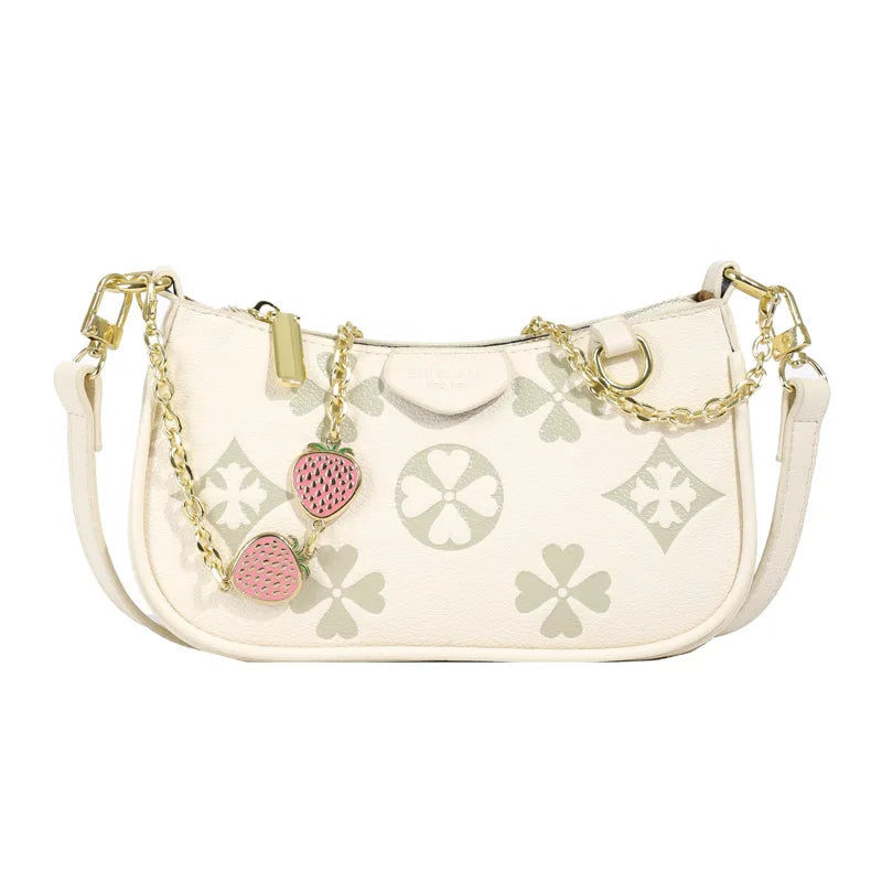 Four leaf strawberry diamond pendant chain bag, women's shoulder bag, simple commuting crossbody bag, armpit bag