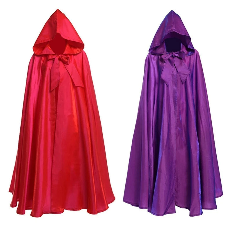Halloween Party Costume Women Men Adult Long Robe Hooded Cloak Witchcraft Christmas Holiday Solid Color Medieval Cape