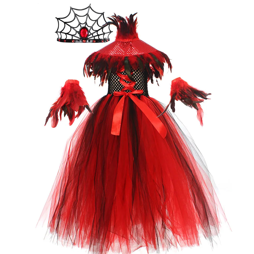 Halloween Vampire Costume for Girls Devil Witch Gothic Puffy Mesh Clothes Demon Vampires Queen Cosplay Carnival Party Dress