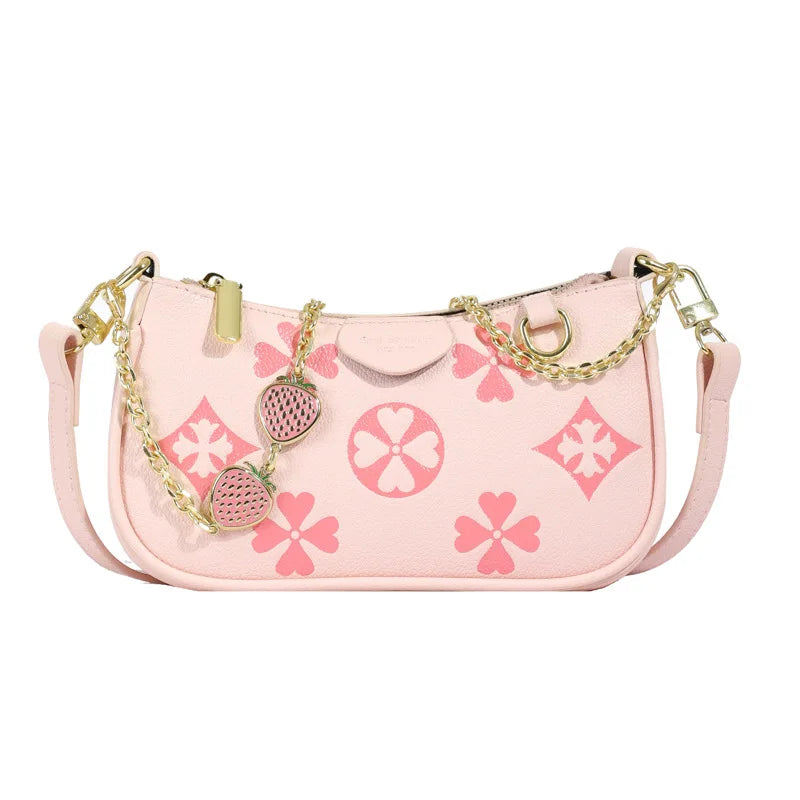 Four leaf strawberry diamond pendant chain bag, women's shoulder bag, simple commuting crossbody bag, armpit bag