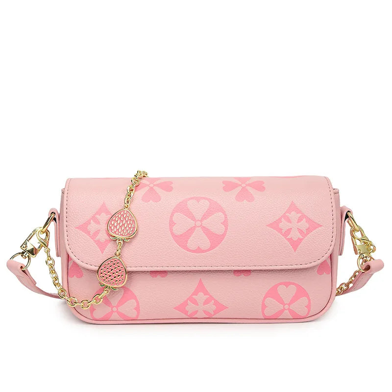 Four leaf strawberry diamond pendant chain bag, women's shoulder bag, simple commuting crossbody bag, armpit bag