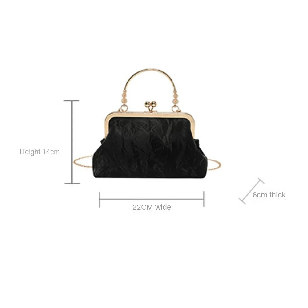 Gold Velvet Evening Bag Clutch Bag Women 2025 French Vintage Luxury Chain Purse Elegant Fashion Purse Wedding Party Handbag