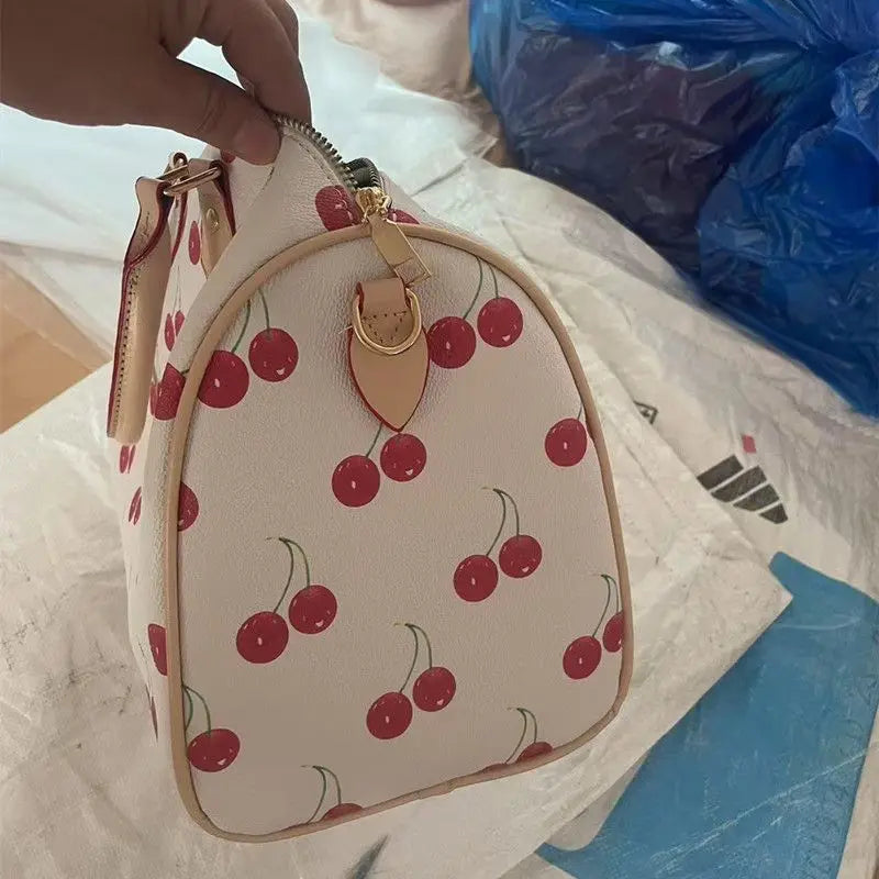 JIAERDI Large Capacity Cherry Cylindrical Handbag Women Sweet Cute Handle Pillow Bag Purse Female Retro Casual Crossbody Bags