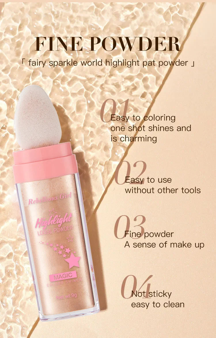 3Color Polvo De Hadas Fairy Dust Highlight Patting Shining Powder Full Body Silhouette and Collarbone Suitable for Face and Eyes