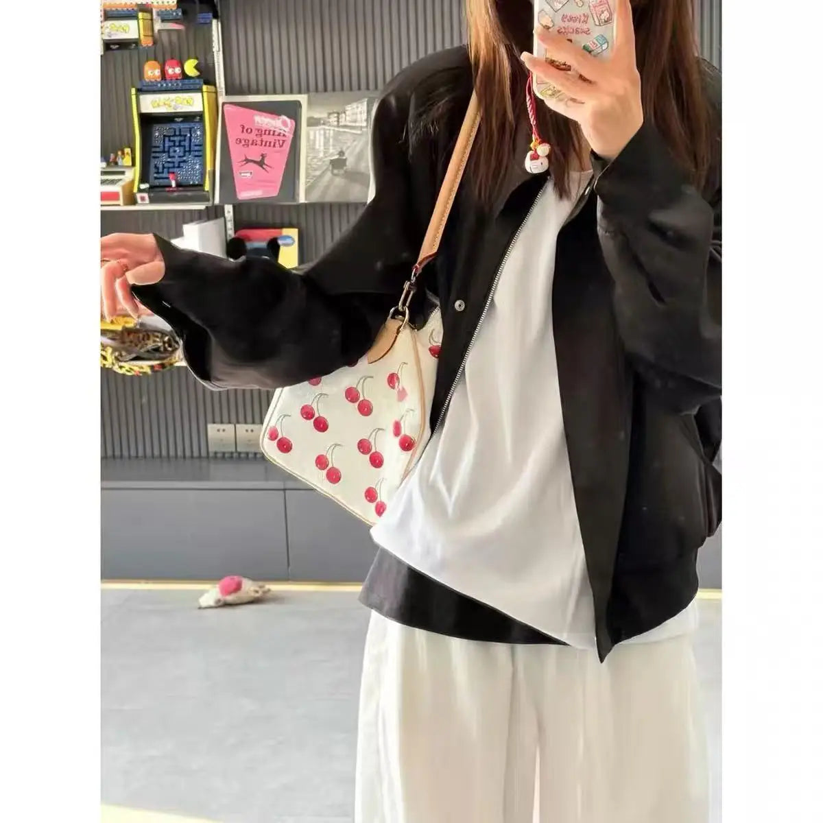JIAERDI Large Capacity Cherry Cylindrical Handbag Women Sweet Cute Handle Pillow Bag Purse Female Retro Casual Crossbody Bags