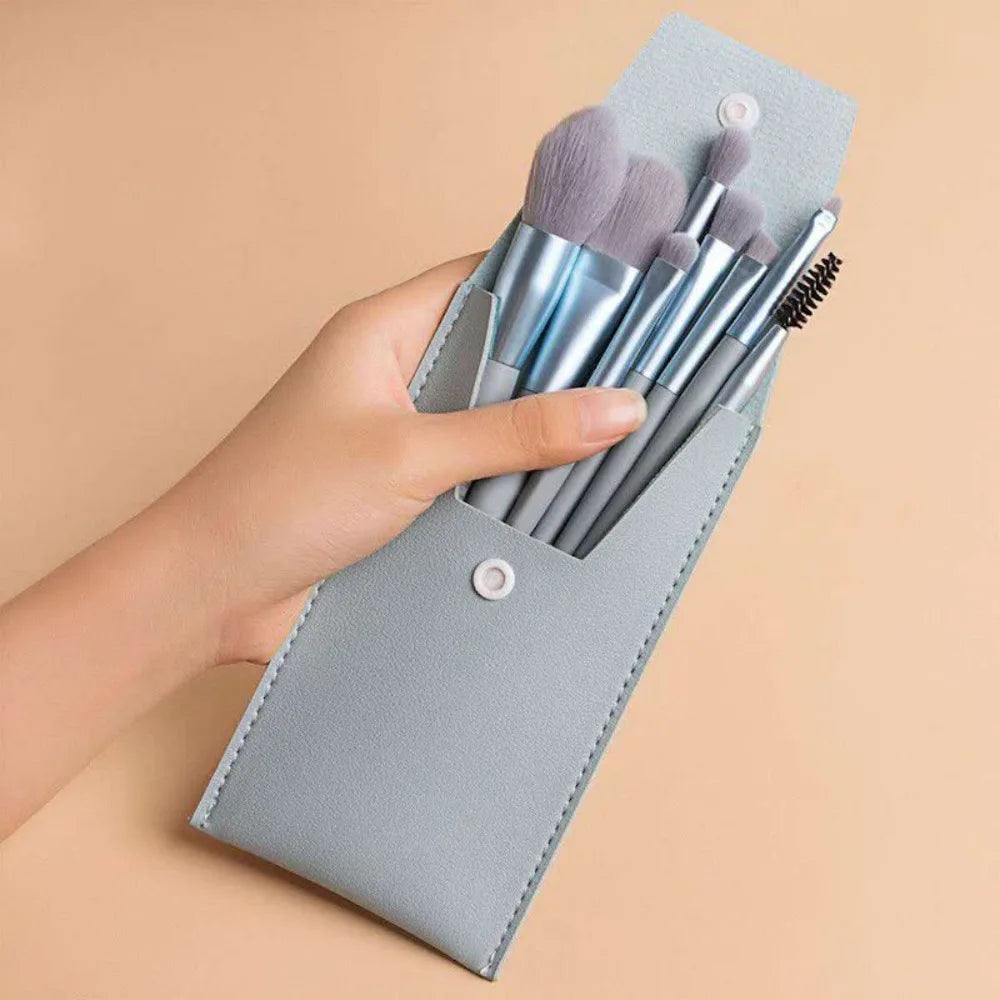 Set of 8 Soft Bristle Make Up Brushes Premium Synthetic With Bag Eyeshadow Brush Eye Facial Beauty Foundation Brush