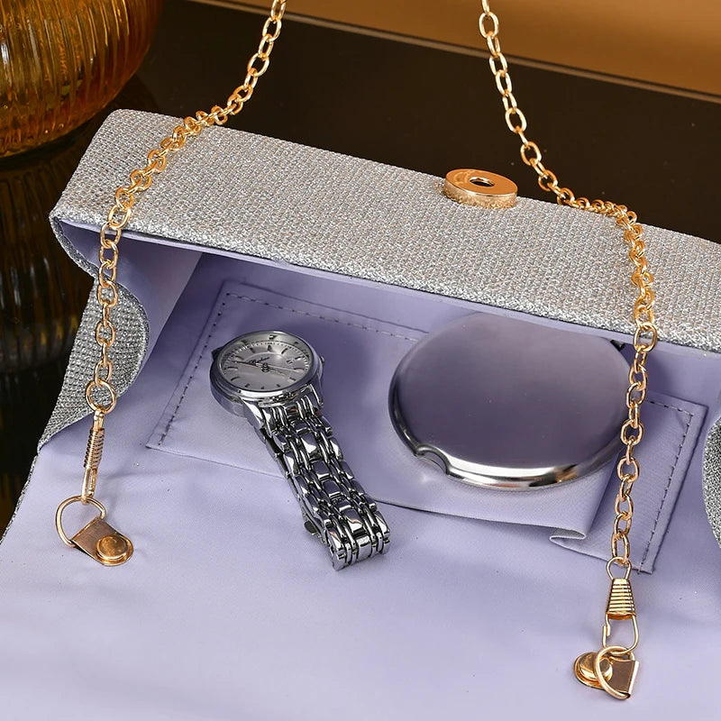 Wedding Bride Dinner Purse for Women Banquet Silver Clutch Bag Fashion Ladies Shinny Rhinestone Evening Bag