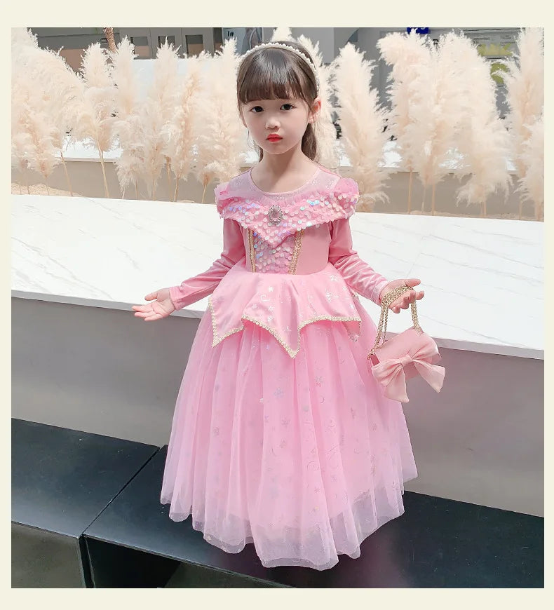Halloween Costumes Kids Pink Girls Party Dresses Girl Aurora Princess Gown Sleeping Beauty Cosplay Costume Fantasy Disguise Sets