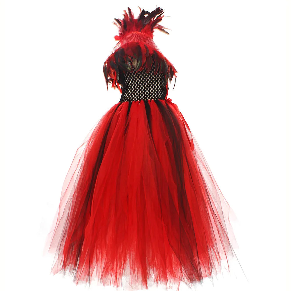 Halloween Vampire Costume for Girls Devil Witch Gothic Puffy Mesh Clothes Demon Vampires Queen Cosplay Carnival Party Dress