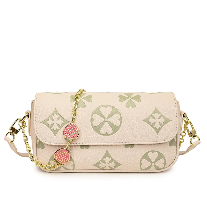 Four leaf strawberry diamond pendant chain bag, women's shoulder bag, simple commuting crossbody bag, armpit bag