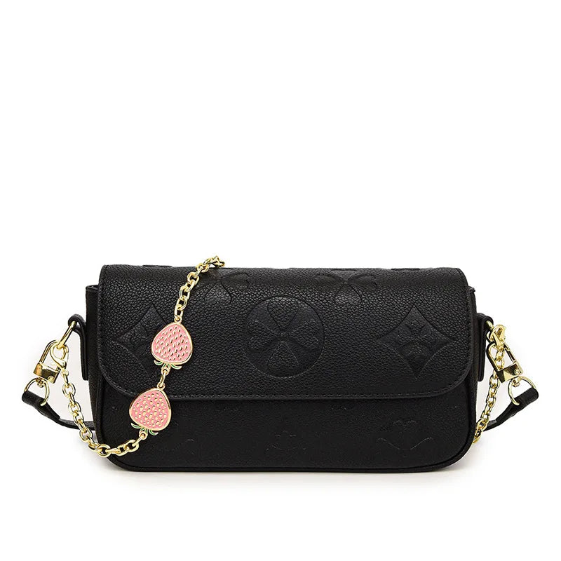 Four leaf strawberry diamond pendant chain bag, women's shoulder bag, simple commuting crossbody bag, armpit bag