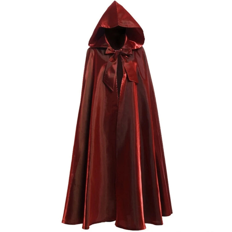 Halloween Party Costume Women Men Adult Long Robe Hooded Cloak Witchcraft Christmas Holiday Solid Color Medieval Cape