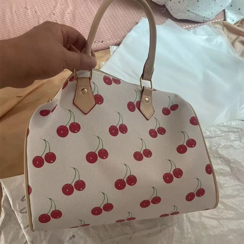 JIAERDI Large Capacity Cherry Cylindrical Handbag Women Sweet Cute Handle Pillow Bag Purse Female Retro Casual Crossbody Bags